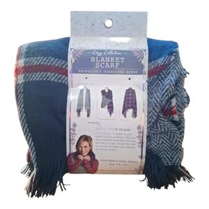 Cozy Collection Reversible Oversized Scarf - Blue and Red Plaid NWT